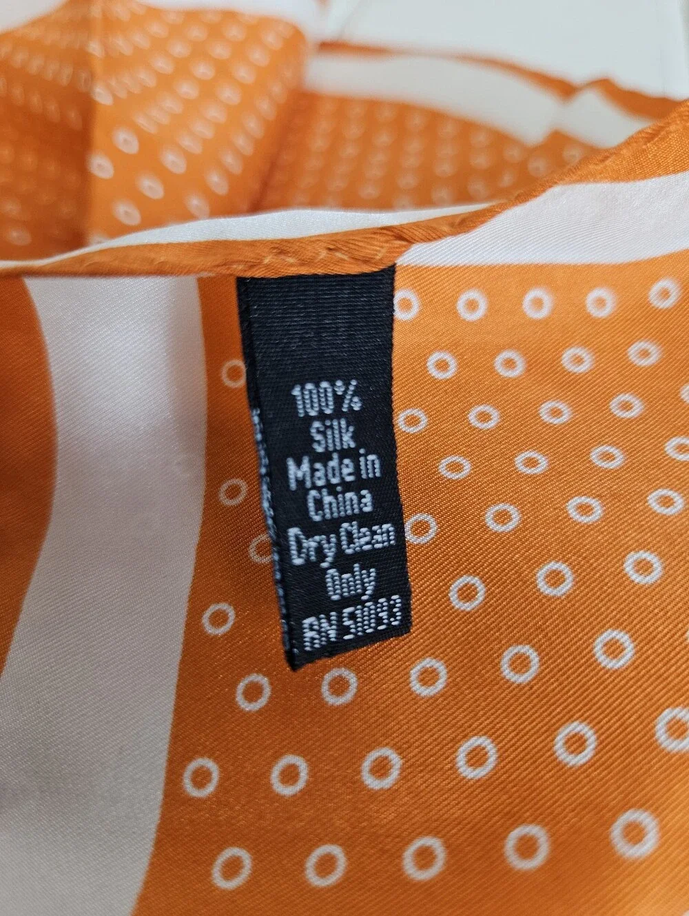 Stafford Silk Scarf OS Geometric Polka Dot Pocket Square Bandana Orange White